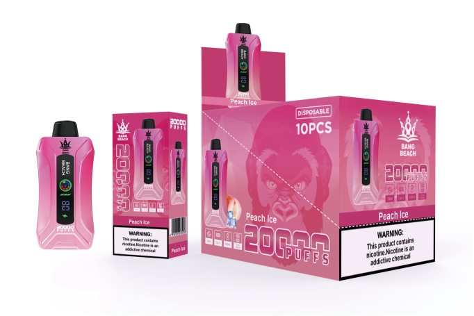 Bang Beach Vape de tela inteligente de 20.000 sopros gelo de pêssego - Bang Box Edition